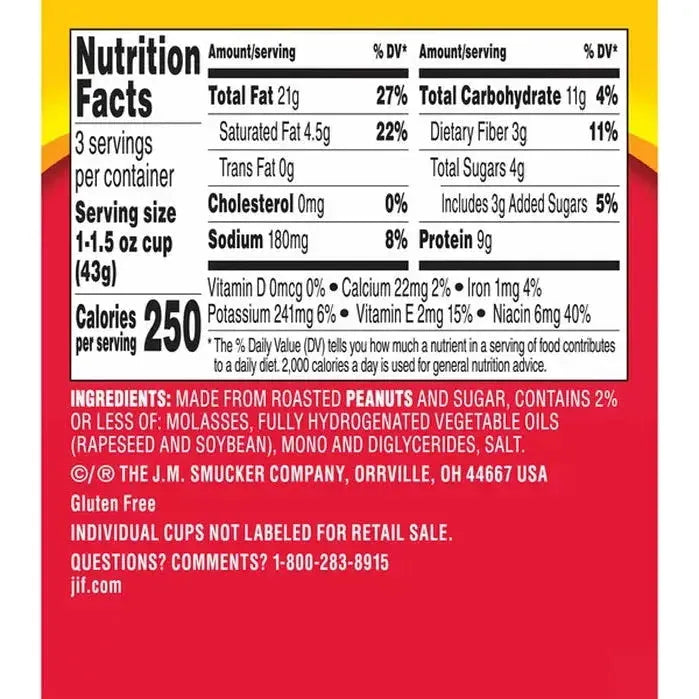 Jif To-Go Creamy Peanut Butter Cups, 12-Pack, 1.5 oz Each - Jif