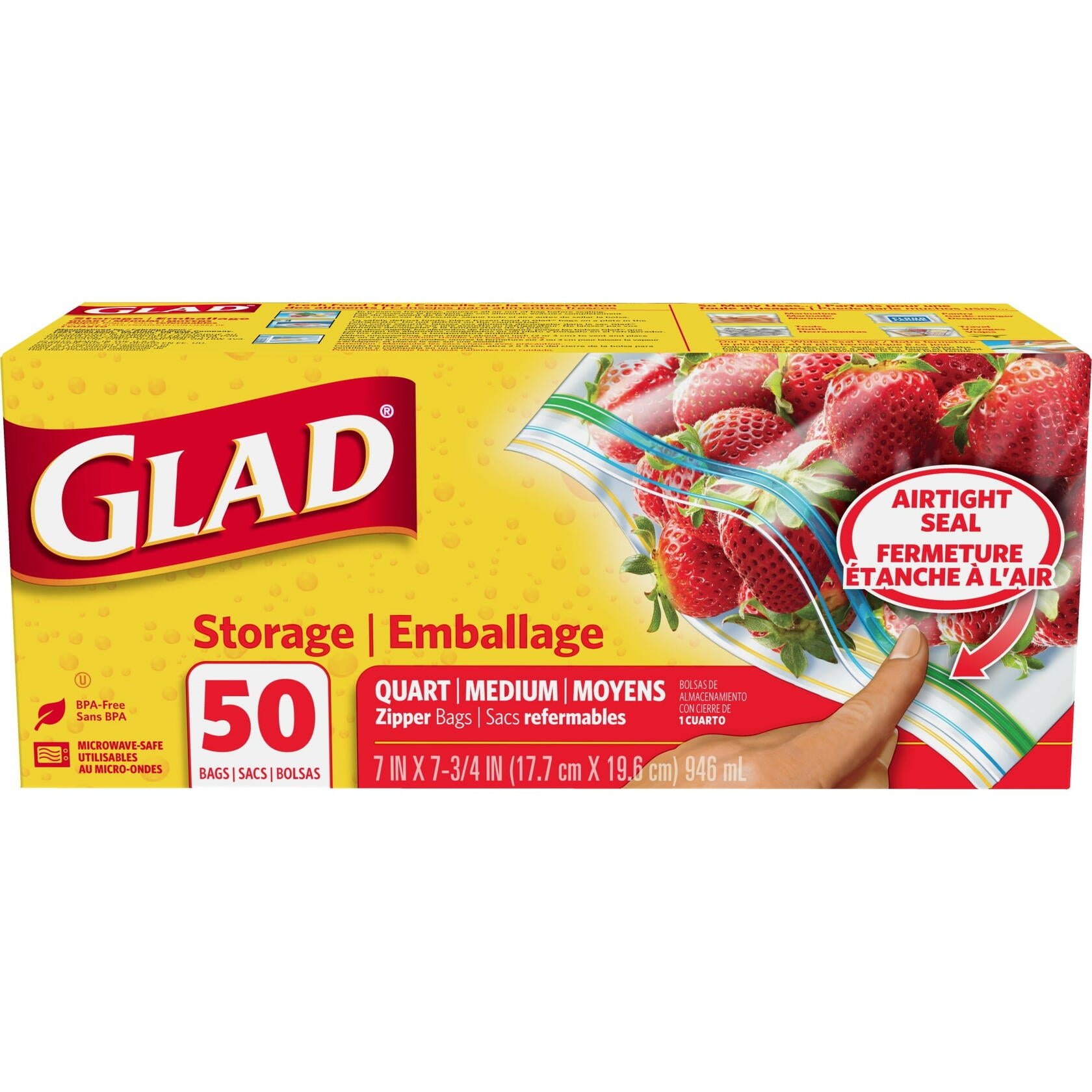 Glad Zipper Food Storage Quart Bags, 50 Count - Glad