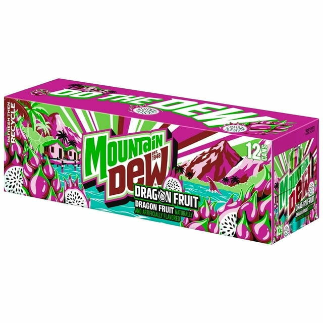 Mountain Dew Soda Dragon Fruit 12 fl oz, 24 Count - generic