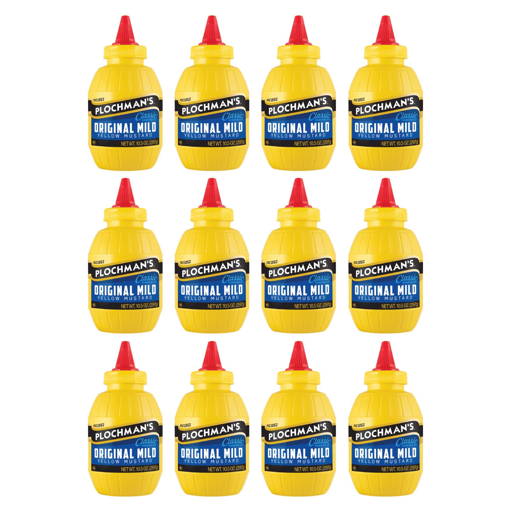 Plochman's Original Mild Classic Yellow Mustard, Classic Signature Zip, 10.5 Ounce Bottle, 12-Pack - Plochman's