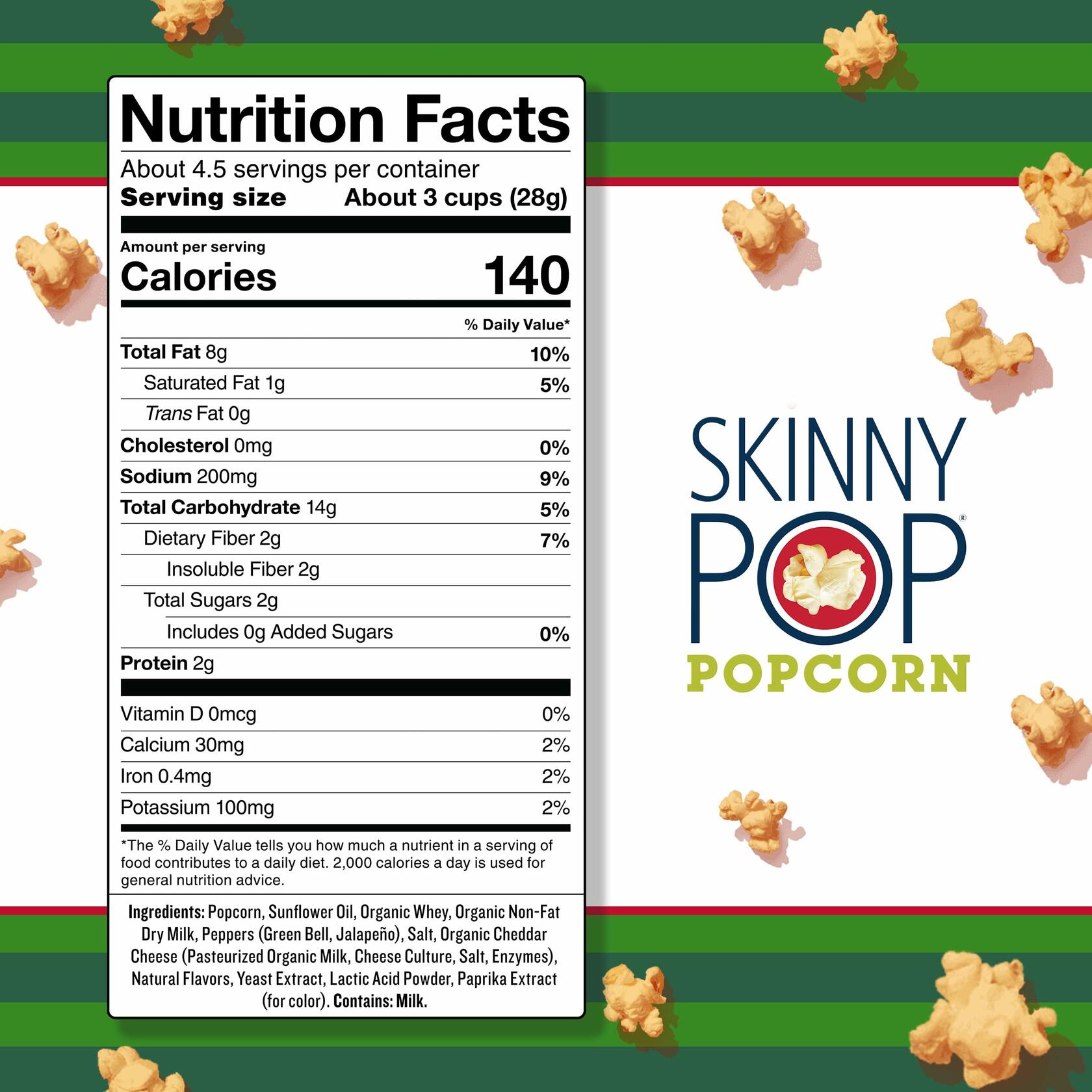 SkinnyPop Popcorn Snack Cheddar Jalapeno, 4.4oz, 2 Pack - SkinnyPop