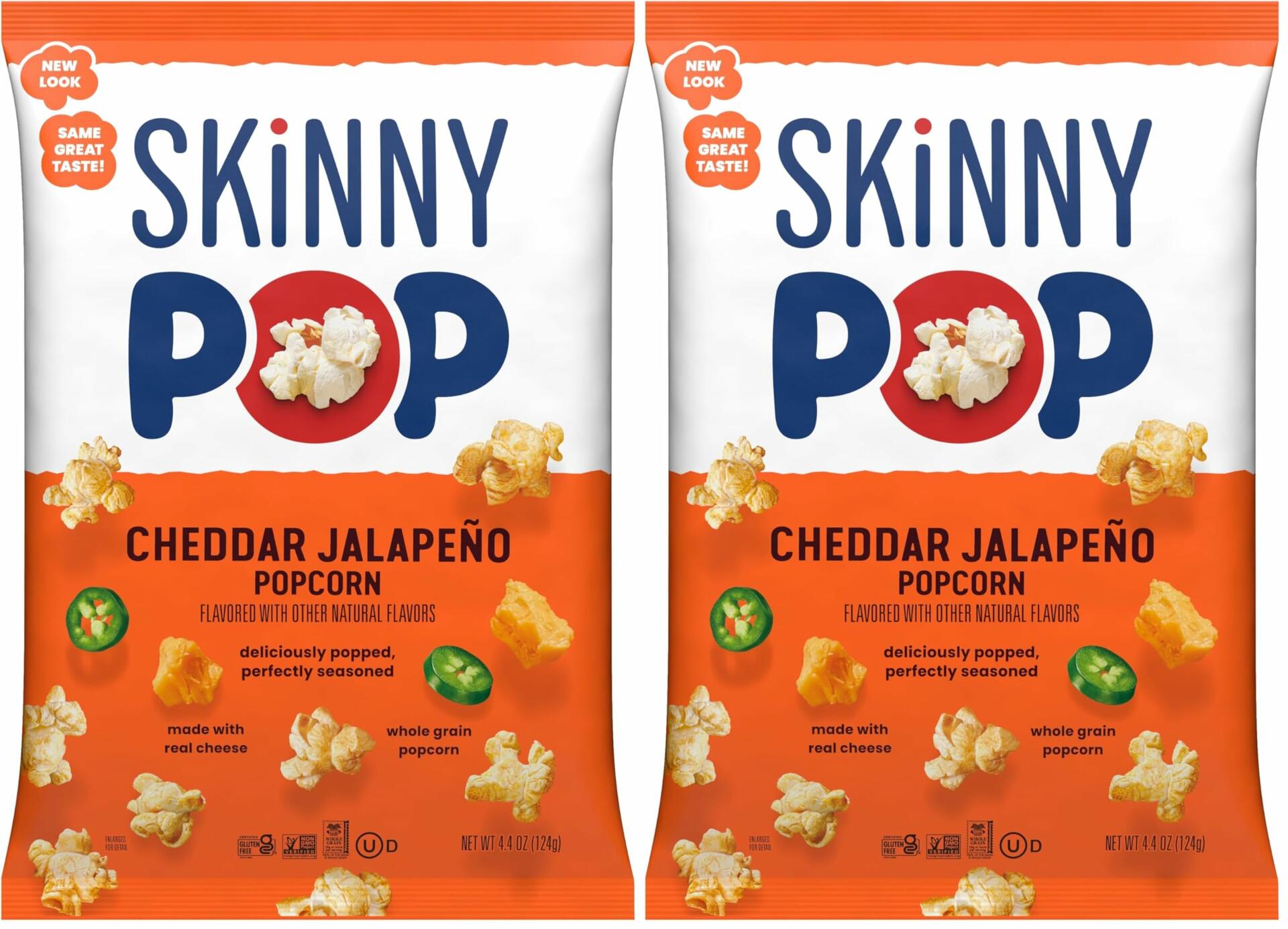 SkinnyPop Popcorn Snack Cheddar Jalapeno, 4.4oz, 2 Pack - SkinnyPop
