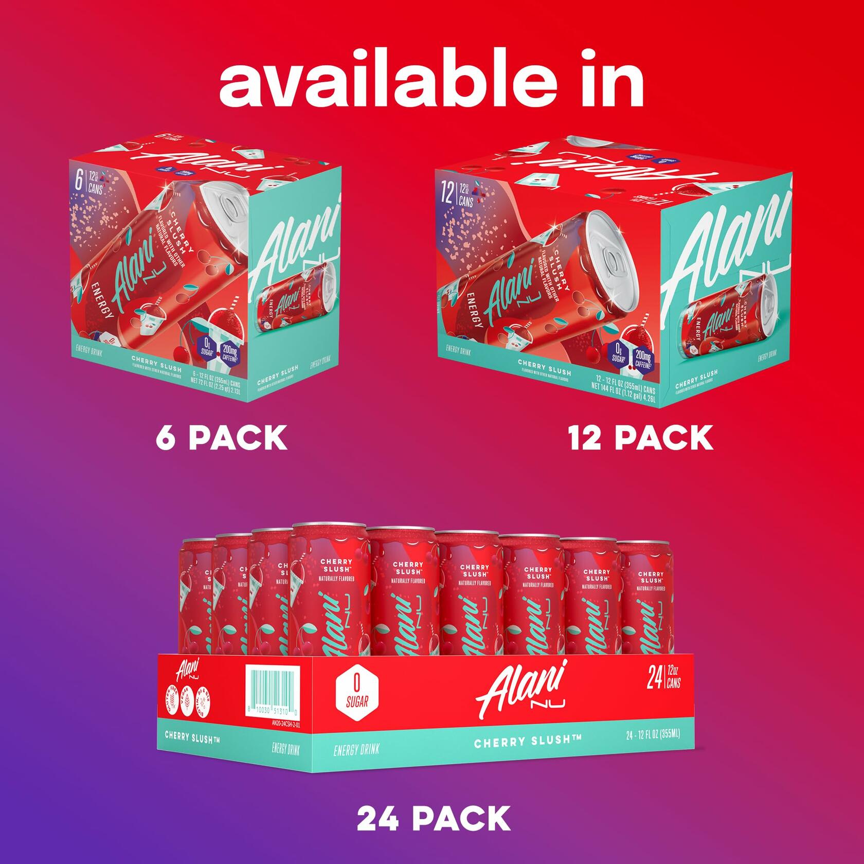 Alani Nu CHERRY SLUSH Energy Drinks, Zero Sugar, 12 Fl Oz Cans, 12 Pack - Alani Nu