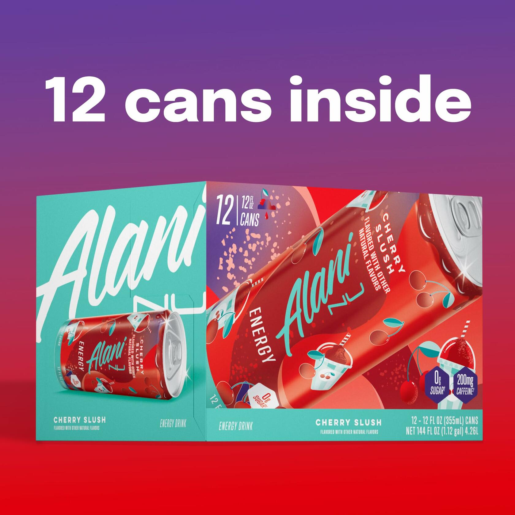 Alani Nu CHERRY SLUSH Energy Drinks, Zero Sugar, 12 Fl Oz Cans, 12 Pack - Alani Nu