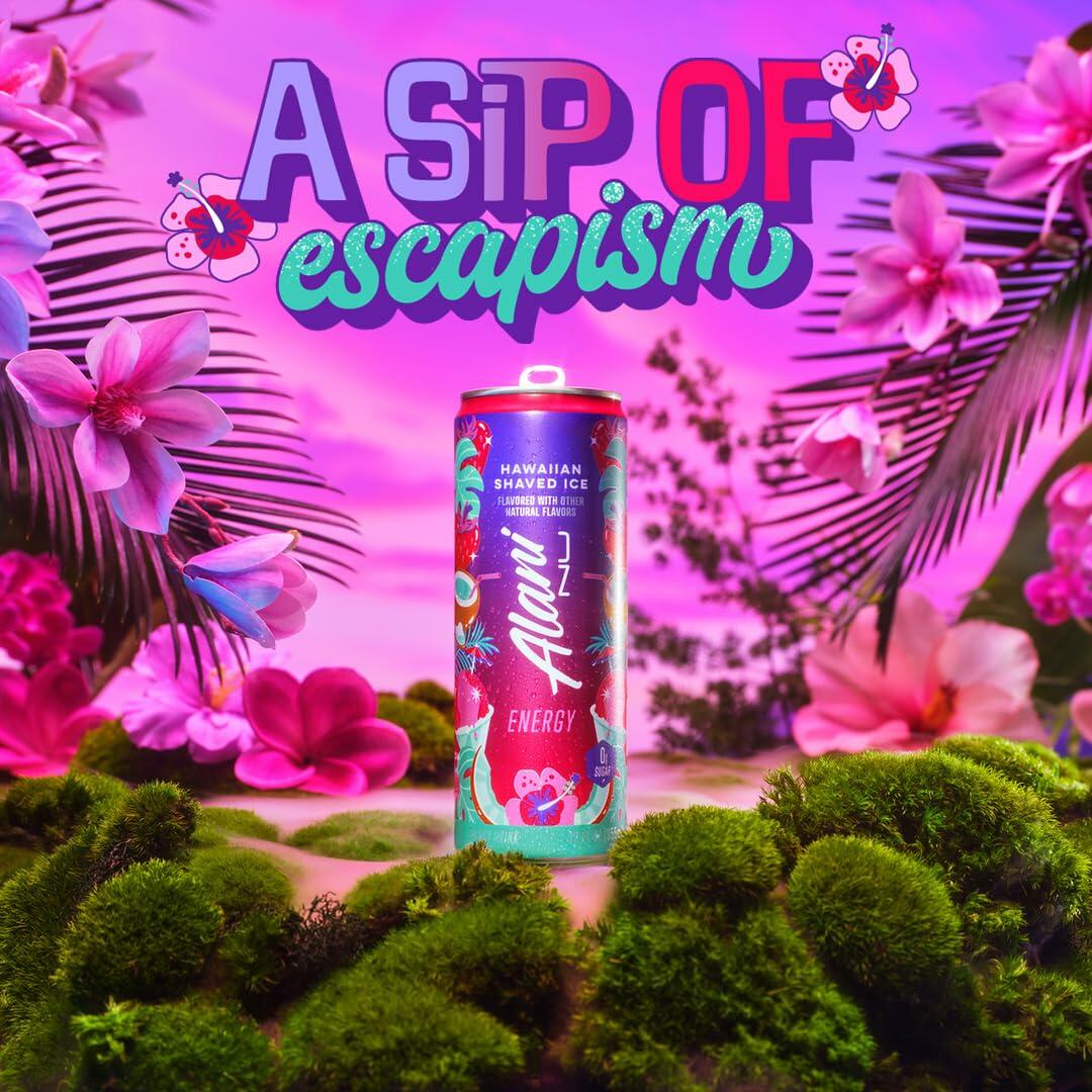 Alani Nu Hawaiian Shaved Ice Energy Drink Blue Slush Zero Sugar 200 Milligrams Caffeine 12 Fluid Ounce Cans Pack - Alani Nu