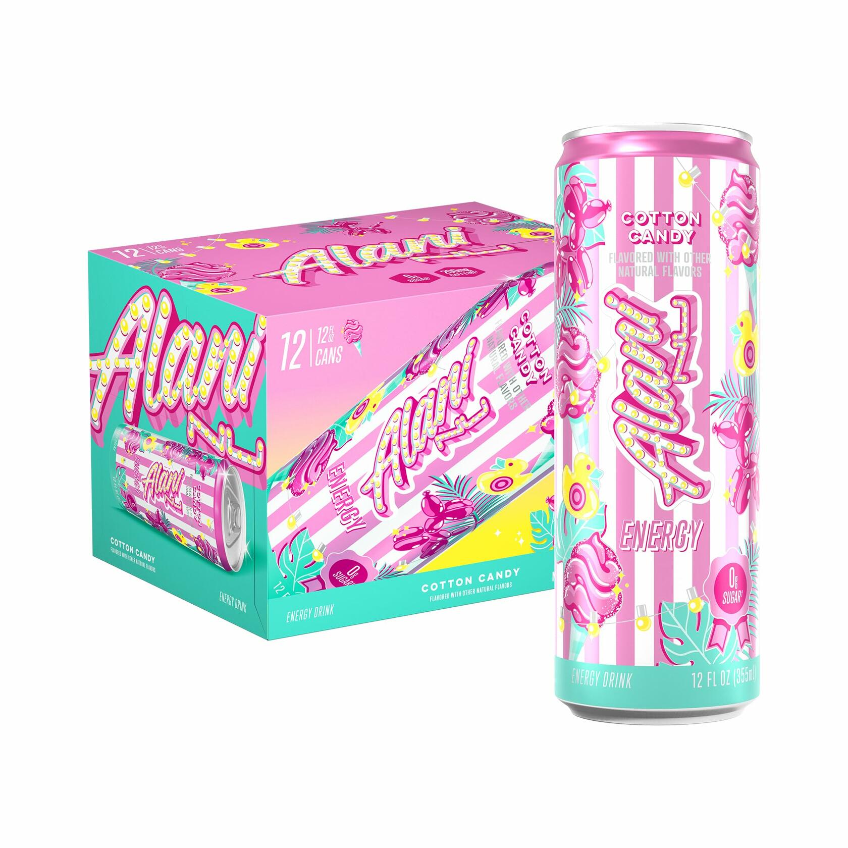 Alani Nu Cotton Candy Energy Drink Zero Sugar 12 Oz Cans 12 Pack Blue Slush Flavor - Alani Nu