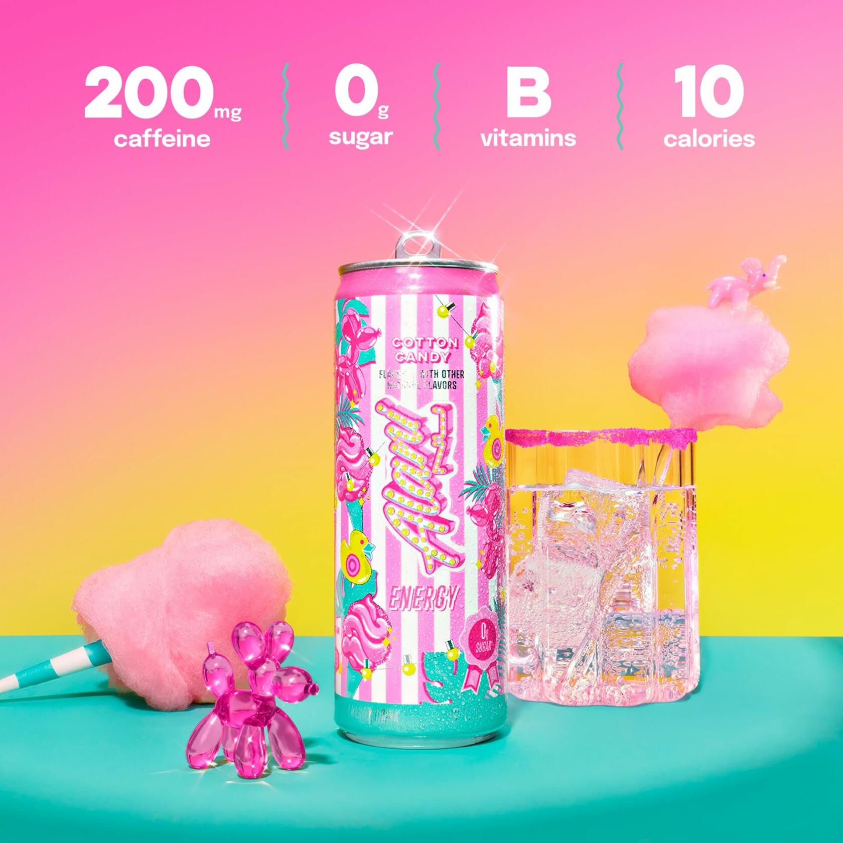 Alani Nu Cotton Candy Energy Drink Zero Sugar 12 Oz Cans 12 Pack Blue Slush Flavor - Alani Nu