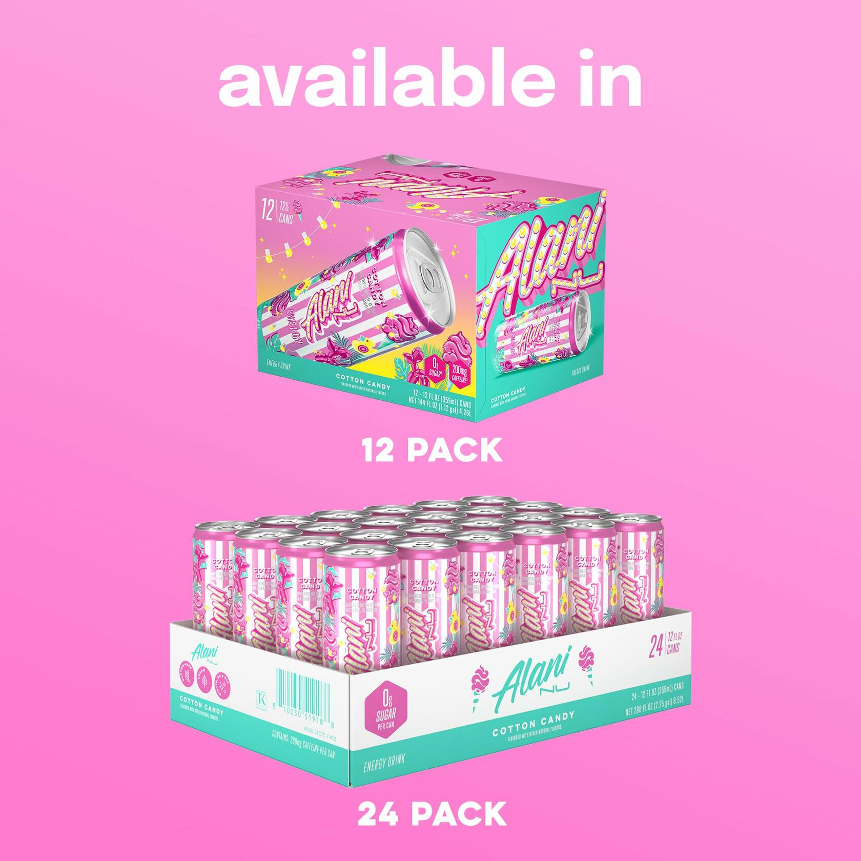 Alani Nu Cotton Candy Energy Drink Zero Sugar 12 Oz Cans 12 Pack Blue Slush Flavor - Alani Nu