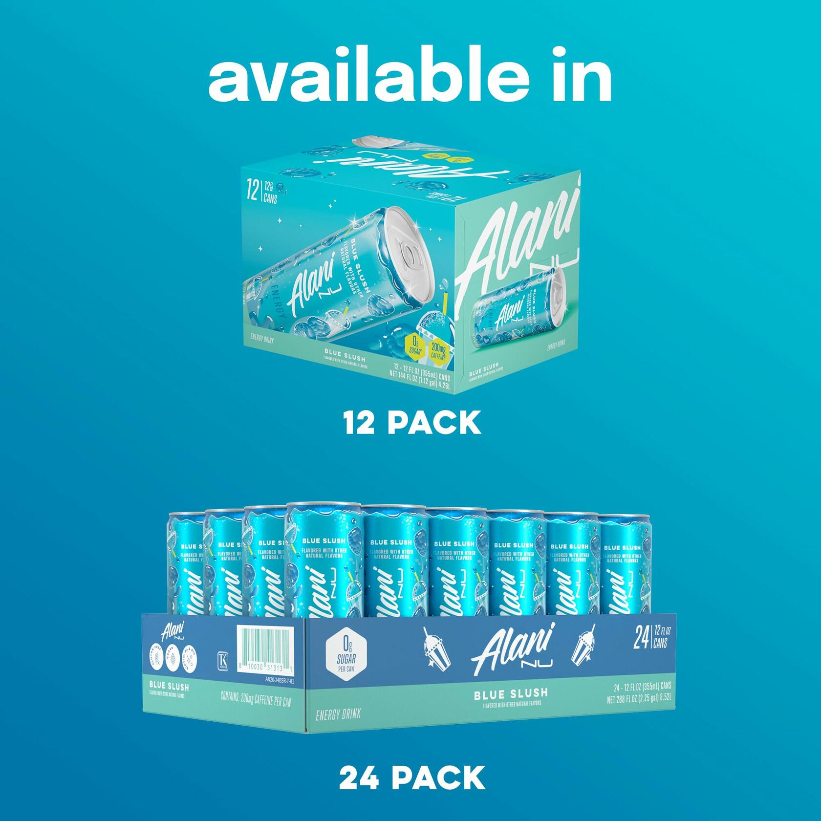 Alani Nu Blue Slush Energy Drink 12 Fl Oz Cans Pack of 12 Caffeinated With B Vitamins - Alani Nu
