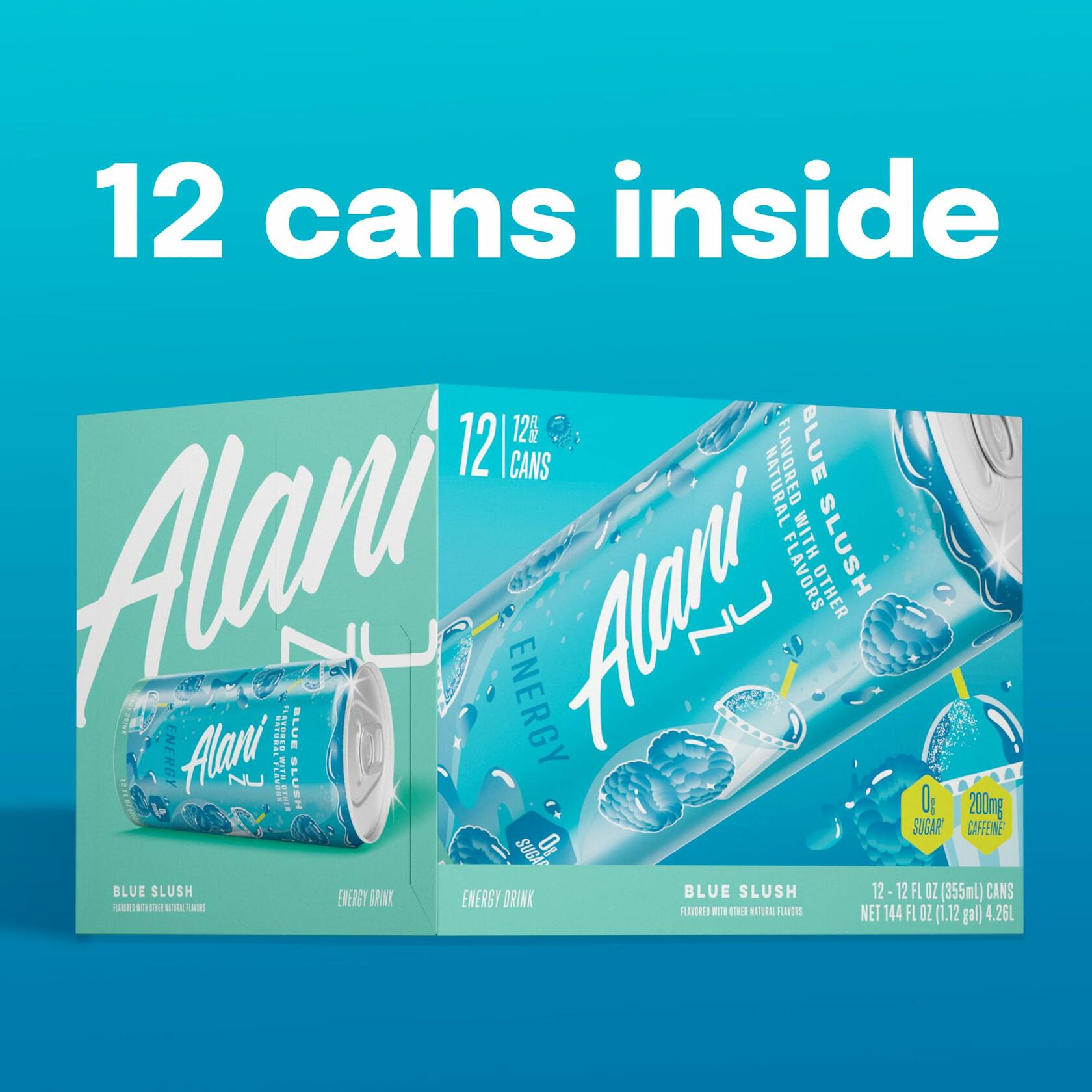 Alani Nu Blue Slush Energy Drink 12 Fl Oz Cans Pack of 12 Caffeinated With B Vitamins - Alani Nu
