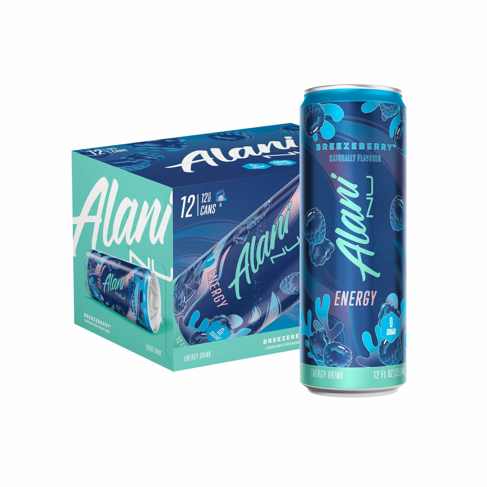 Alani Nu BreezeBerry Energy Drink 12 Fl Oz Cans Pack Of 12 Naturally Flavored Blue Slush With 200mg Caffeine - Alani Nu