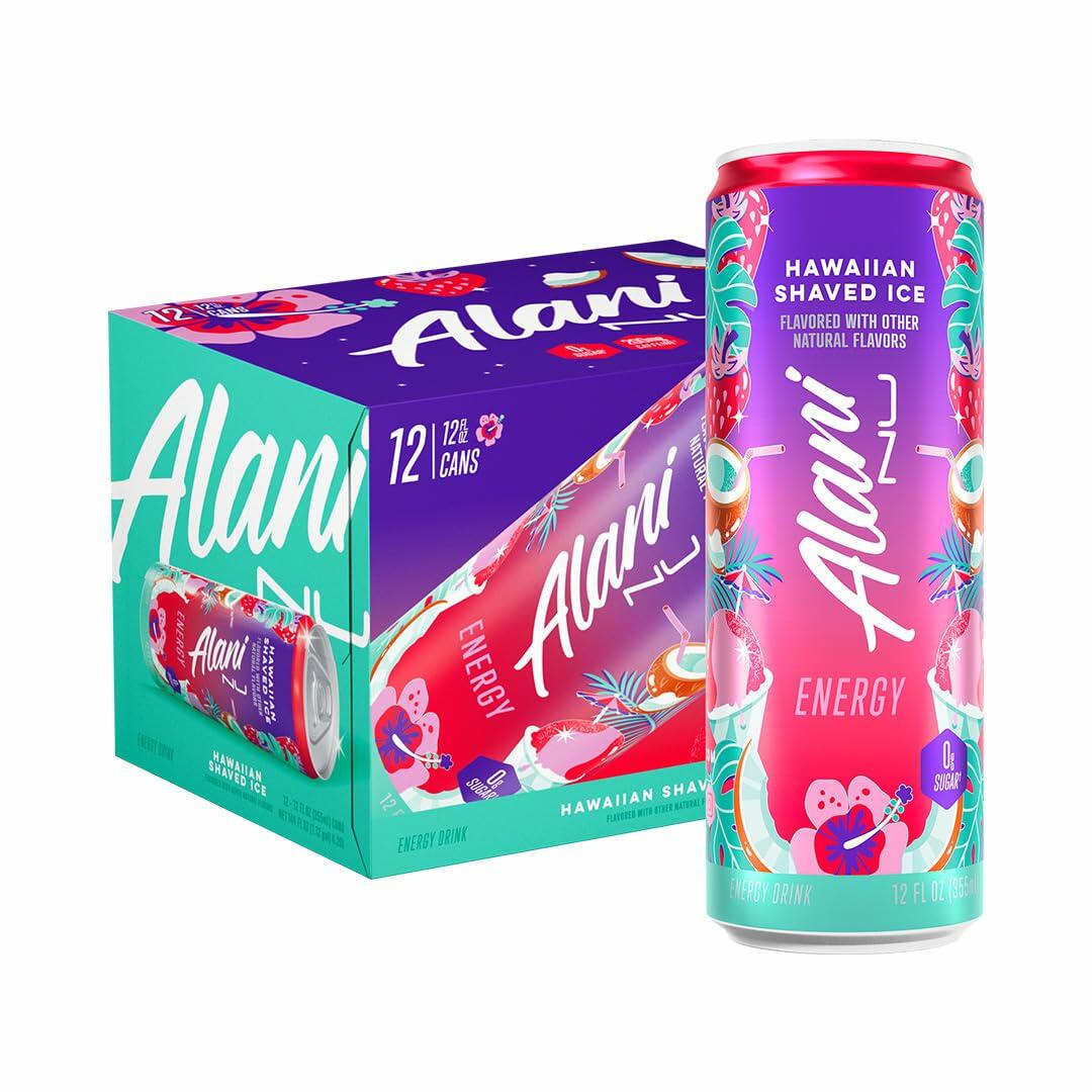 Alani Nu Hawaiian Shaved Ice Energy Drink Blue Slush Zero Sugar 200 Milligrams Caffeine 12 Fluid Ounce Cans Pack - Alani Nu