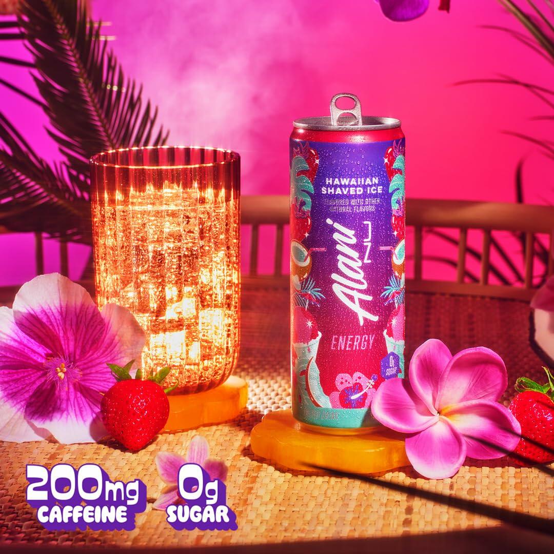 Alani Nu Hawaiian Shaved Ice Energy Drink Blue Slush Zero Sugar 200 Milligrams Caffeine 12 Fluid Ounce Cans Pack - Alani Nu
