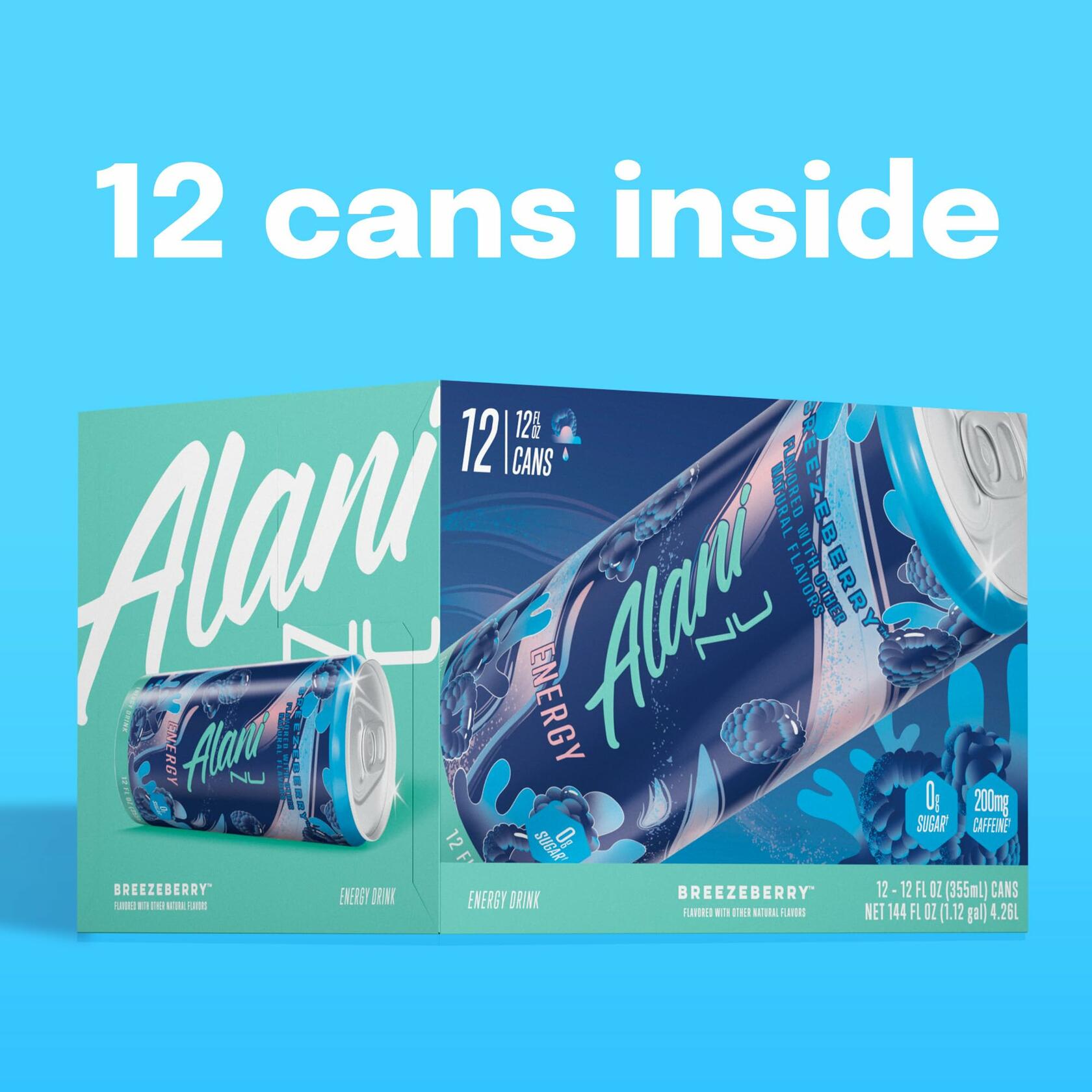 Alani Nu BreezeBerry Energy Drink 12 Fl Oz Cans Pack Of 12 Naturally Flavored Blue Slush With 200mg Caffeine - Alani Nu