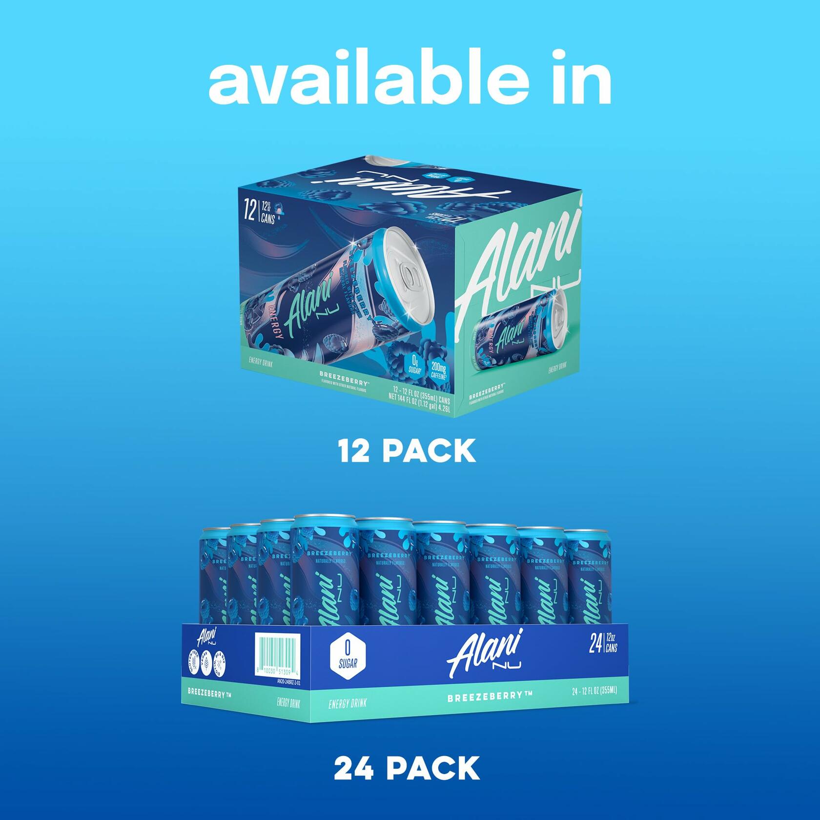 Alani Nu BreezeBerry Energy Drink 12 Fl Oz Cans Pack Of 12 Naturally Flavored Blue Slush With 200mg Caffeine - Alani Nu