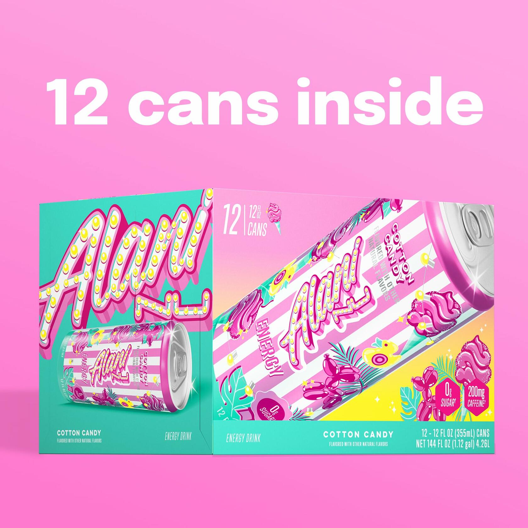 Alani Nu Cotton Candy Energy Drink Zero Sugar 12 Oz Cans 12 Pack Blue Slush Flavor - Alani Nu