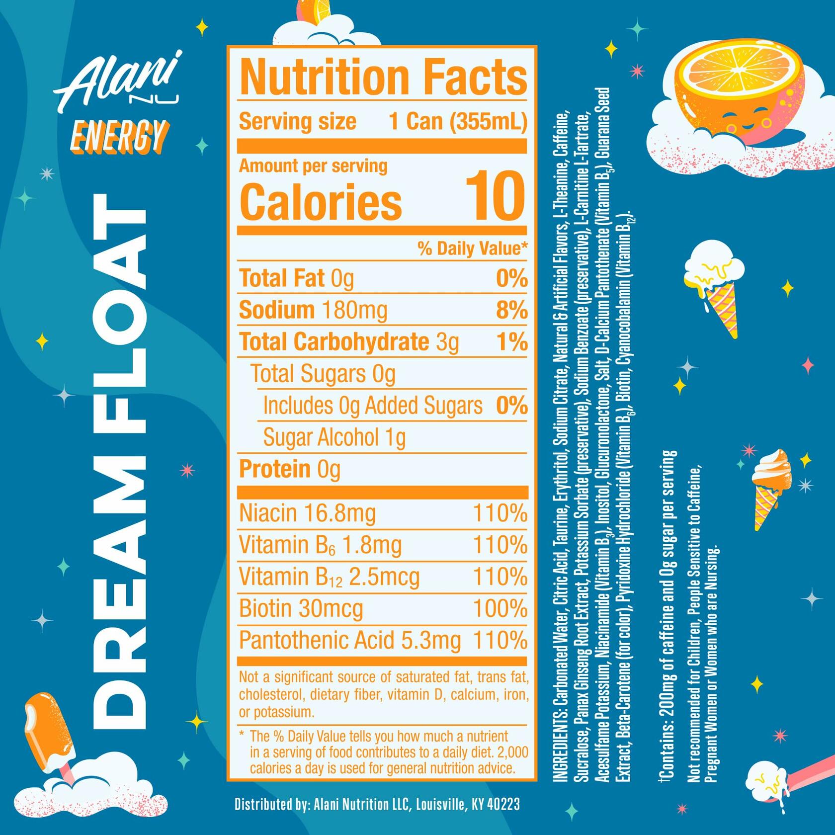 Alani Nu Dream Float Energy Drink 12 Fl Oz Cans Blue Slush Flavor Zero Sugar 12 Pack - Alani Nu