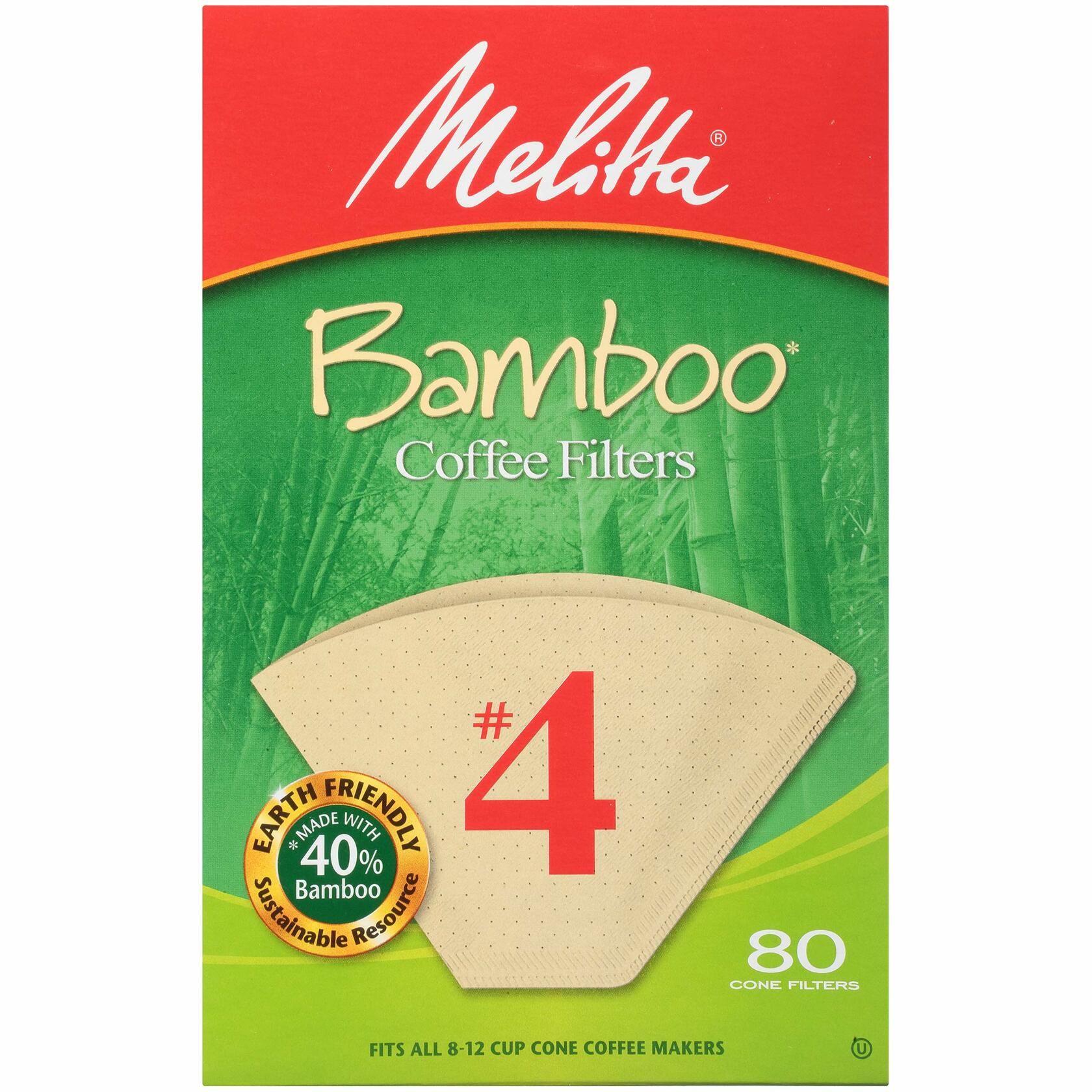 Melitta Bamboo Cone Coffee Filters No 4 Natural Brown Paper 80 Count Pack of 6 Fits 8 to 12 Cup Coffee Makers - Melitta