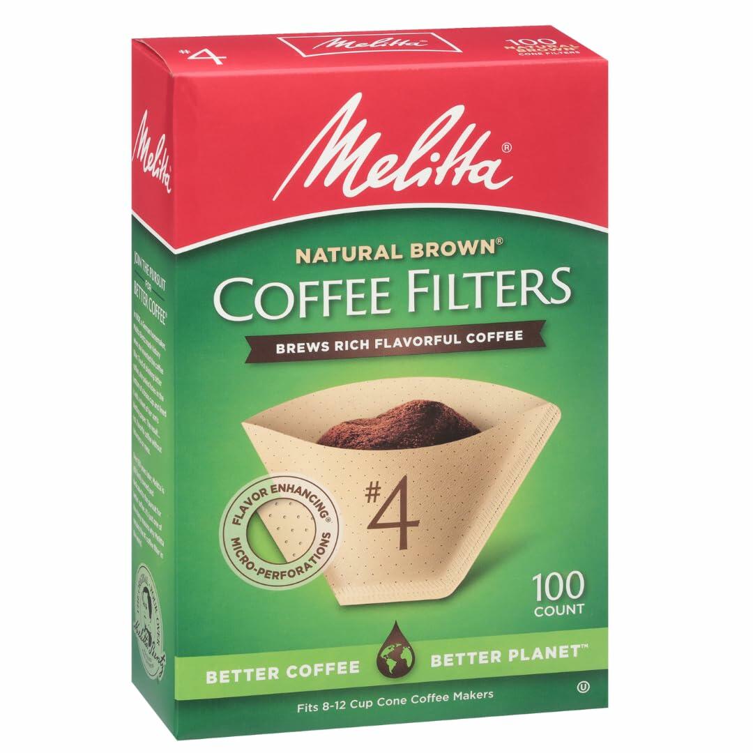 Melitta No 4 Cone Coffee Filters Unbleached Natural Brown Paper 600 Count Pack Of Six For 8 To 12 Cup Cone Makers - Melitta