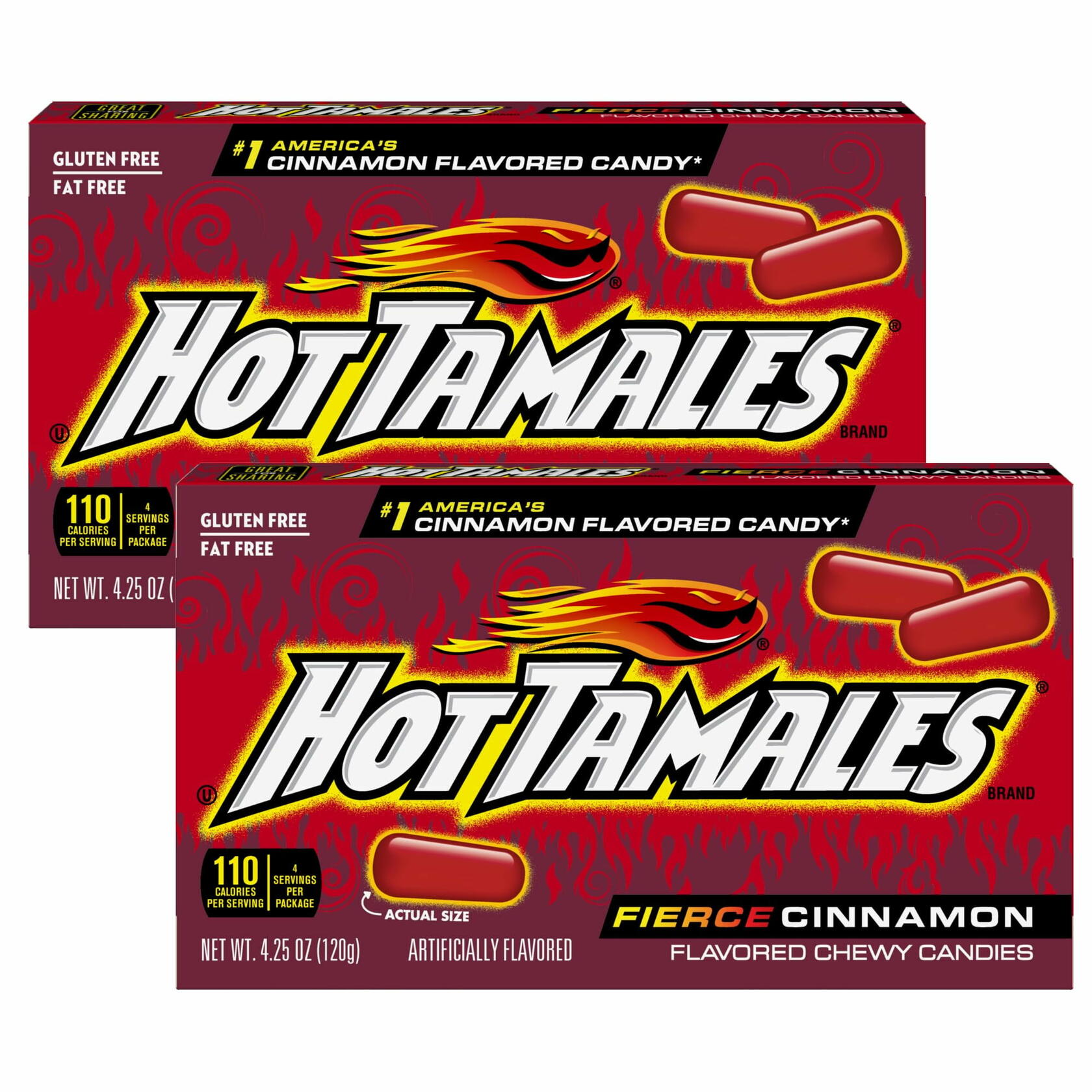 Hot Tamales Fierce Cinnamon Candy, 4.25oz Box Each (Pack of 2) Theater Box, Cinnamon Candy, Gummy Candy, The Hampton Candy Company - The Hampton Candy