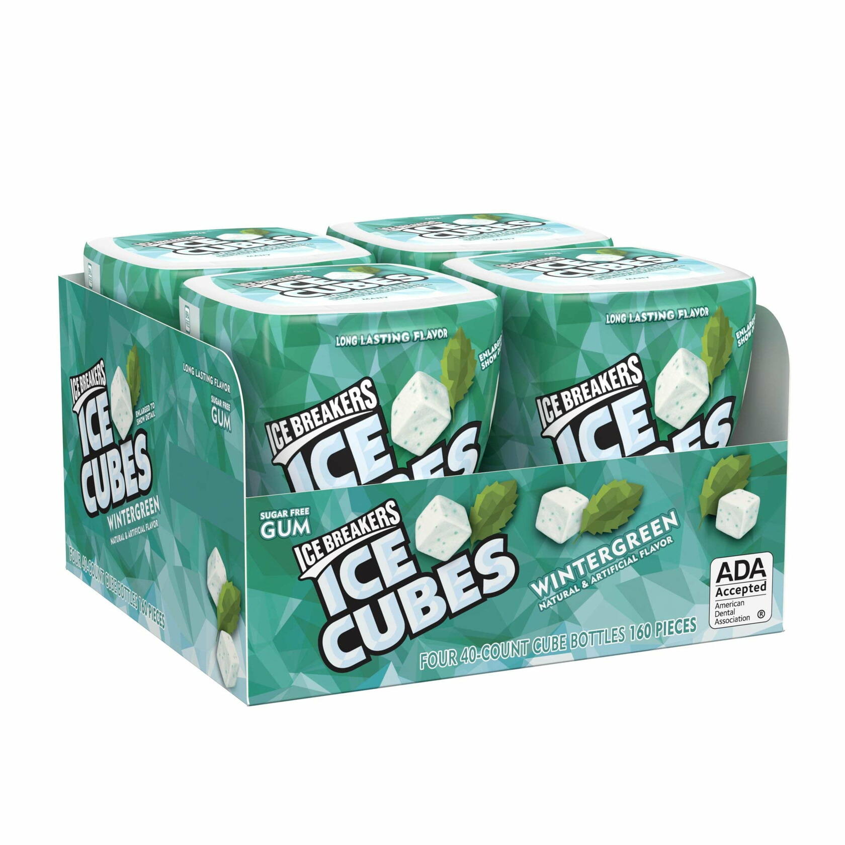Ice Breakers Ice Cubes Wintergreen Sugarfree Gum – 4 Bottles × 40 Count Each – Cooling Long-Lasting Fresh Breath Gum - Ice Breakers