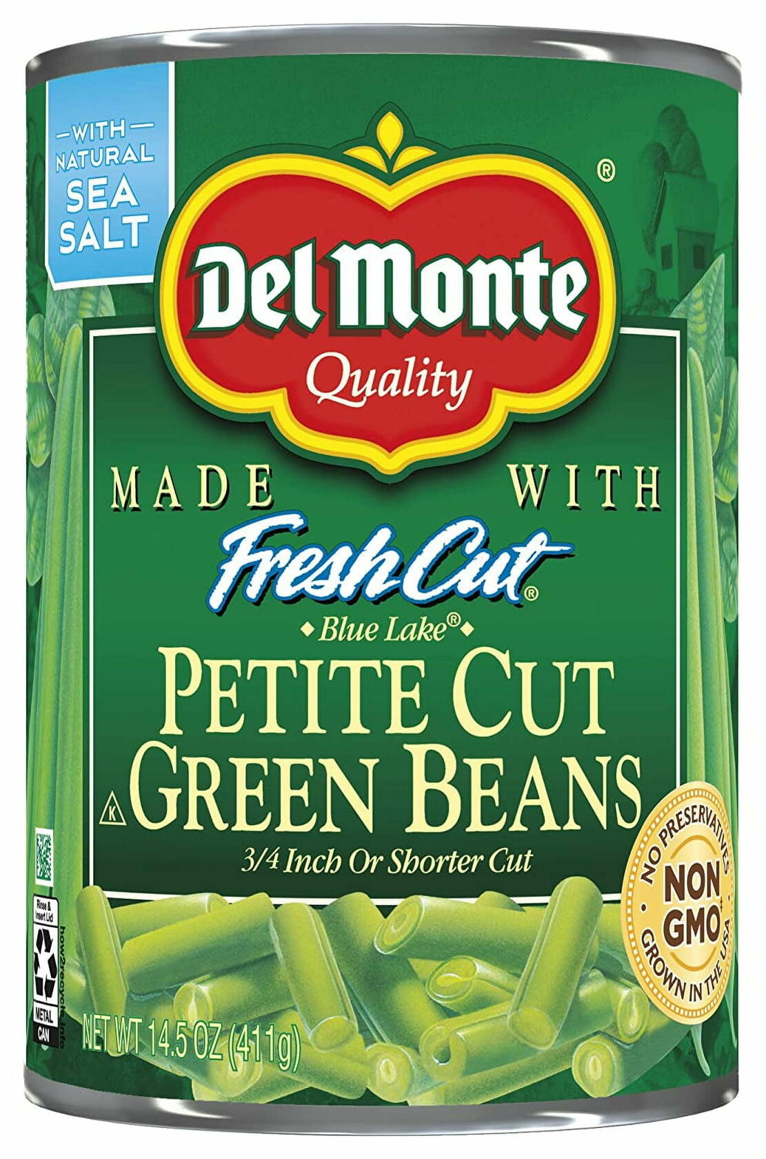 DEL MONTE BLUE LAKE Petite Cut Green Beans, Canned Vegetables, 14.5 oz Can (Pack of 2) - Del Monte