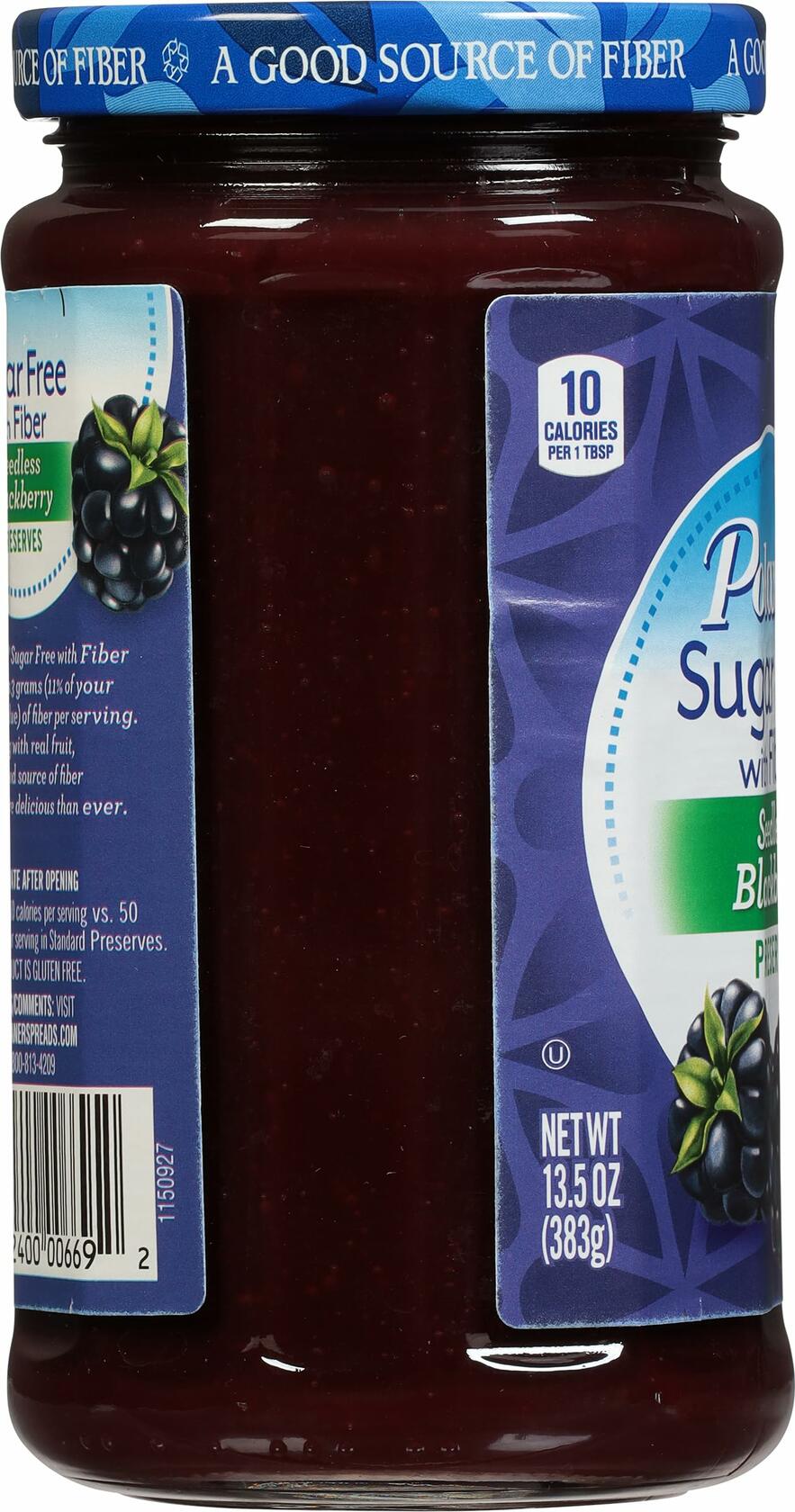 Polaner Sugar Free with Fiber Seedless Blackberry Preserves, Kosher, 13.5 oz Jar - Polaner