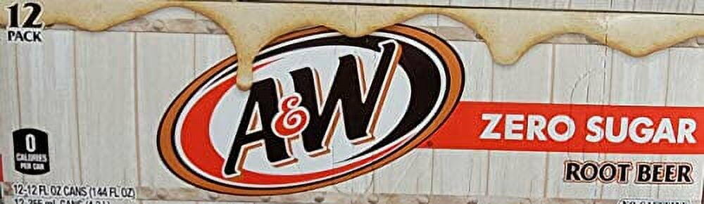 A&W Zero Sugar Root Beer Soda, 12 Oz 12 Cans - A&W