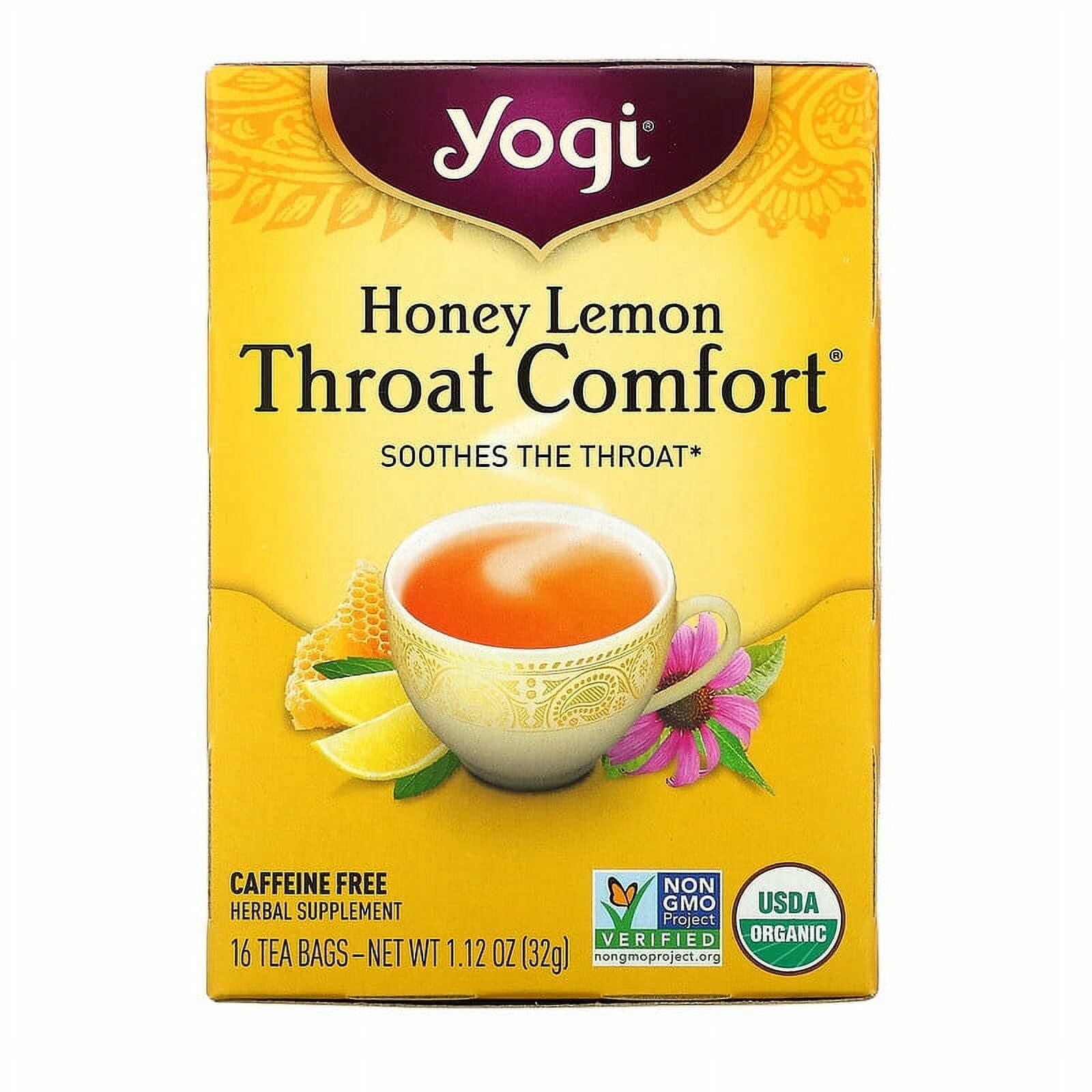 Yogi Tea, Throat Comfort, Honey Lemon, Caffeine Free, 16 Tea Bags, 1.12 oz Pack of 2 - Yogi