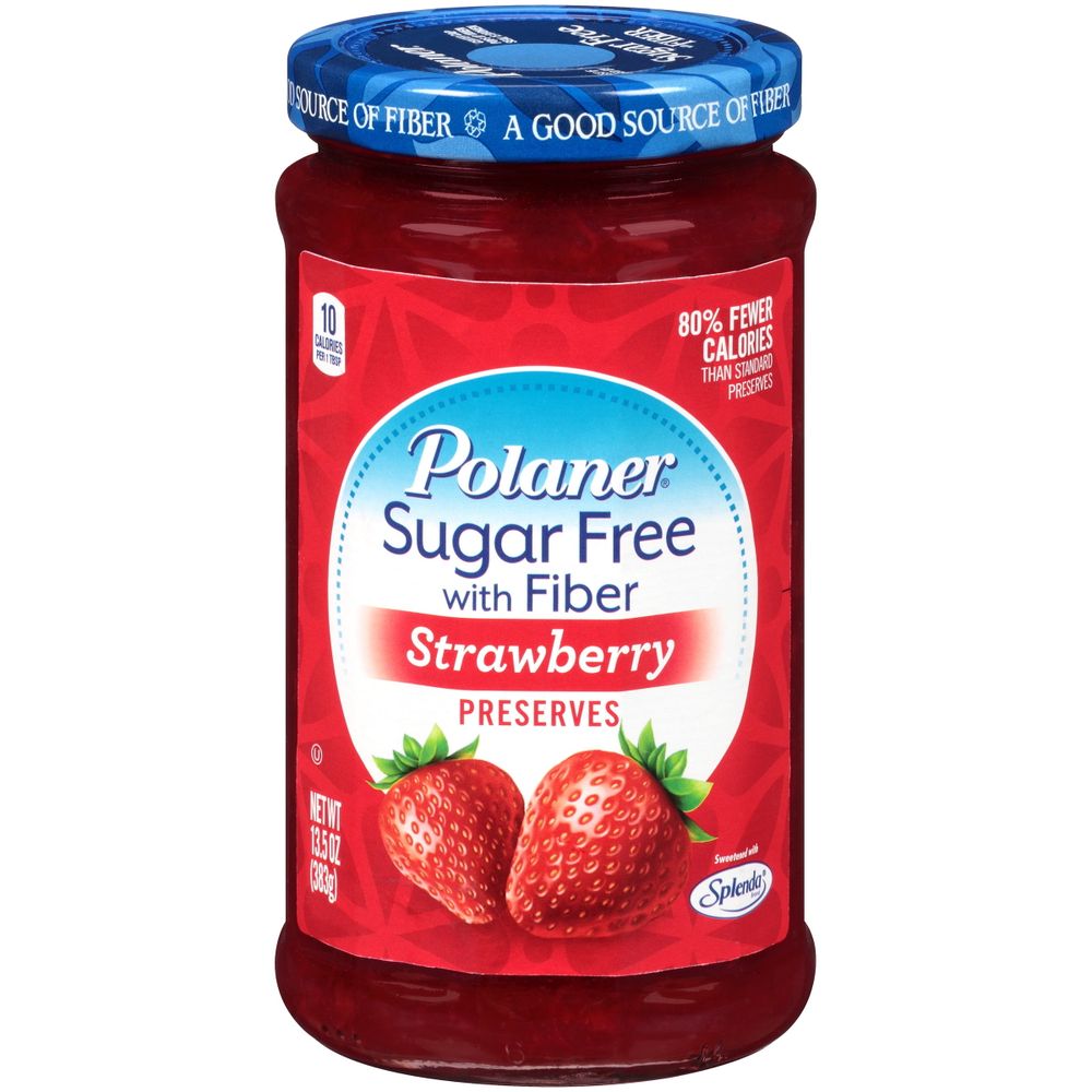 Polaner Sugar Free with Fiber Strawberry Preserves, 13.5 oz Jars — 3 Pack - Polaner