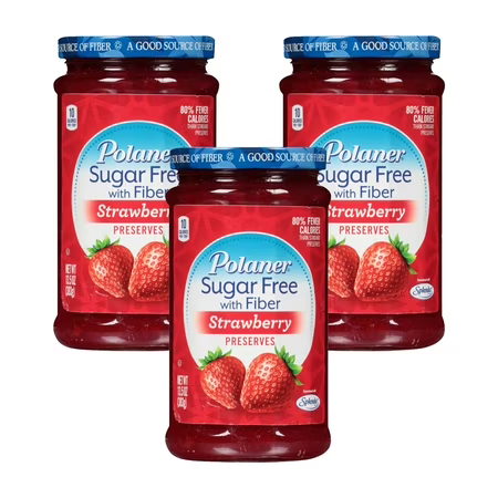 Polaner Sugar Free with Fiber Strawberry Preserves, 13.5 oz Jars — 3 Pack - Polaner