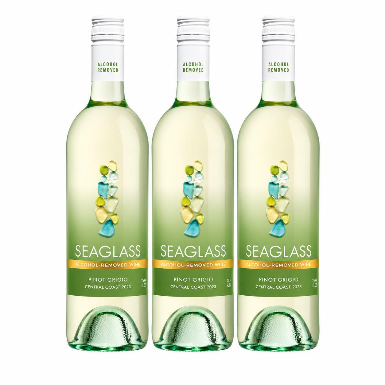 Sea Glass Alcohol-Removed Pinot Grigio Central Coast 2023 Vintage, 750 ml, 3 Pack
