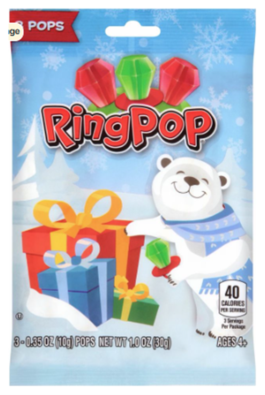 Ring Pop Christmas Candy, 3-Count Bag, 1 oz (30 g) - Ring Pop